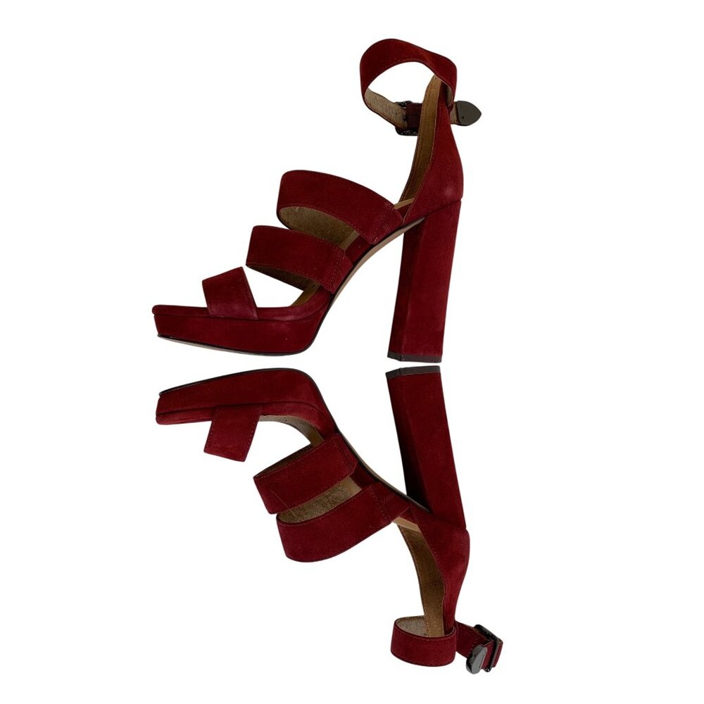 Coach Marina Red Suede Strappy High Heel Platform Sandals Size 5B - Picture 6 of 12